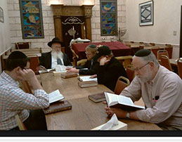 Men from Young Israel of Hancock Park learning with Rabbi Krause